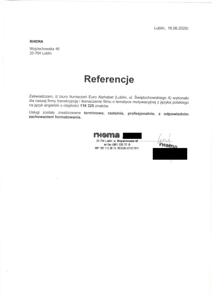referencje | Rhema